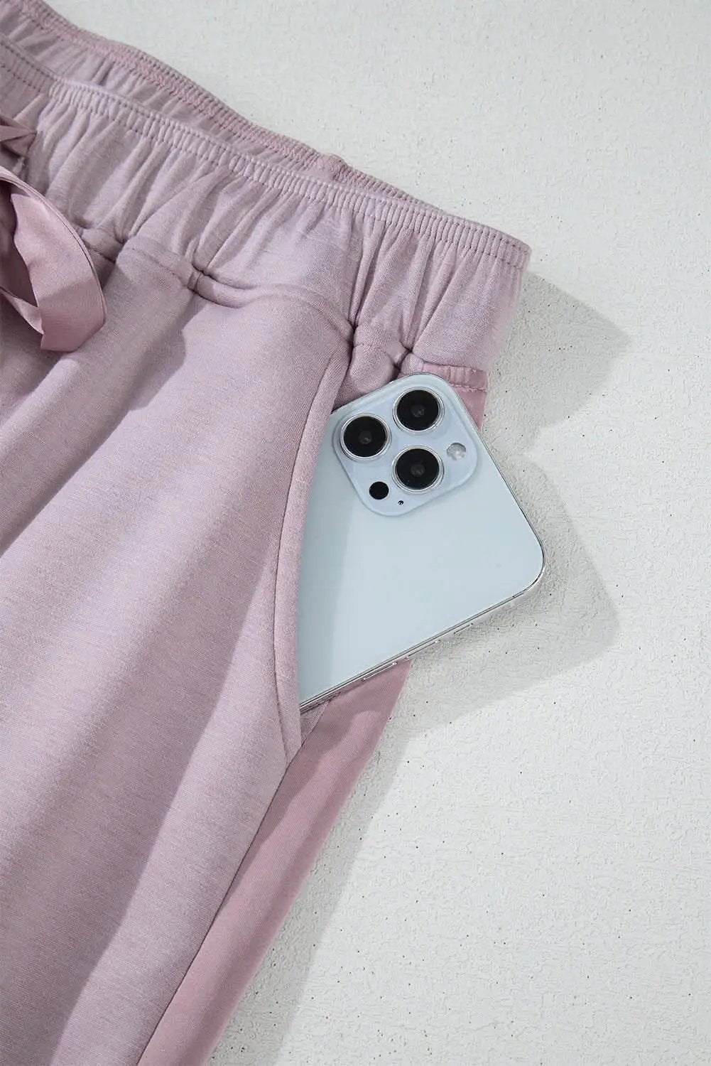 Orchid Petal Drawstring Waist Satin Stripe Patch Straight Leg High Waist Pants - Love Salve